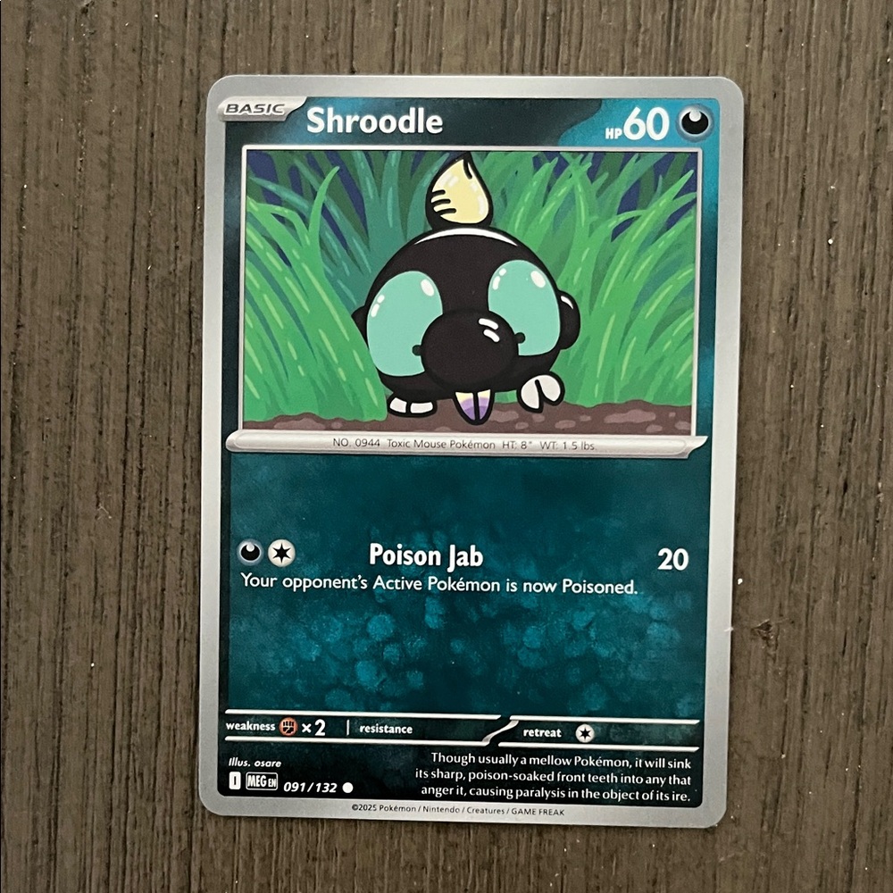 Pokemon Trading Card - Shroodle with Green and Black